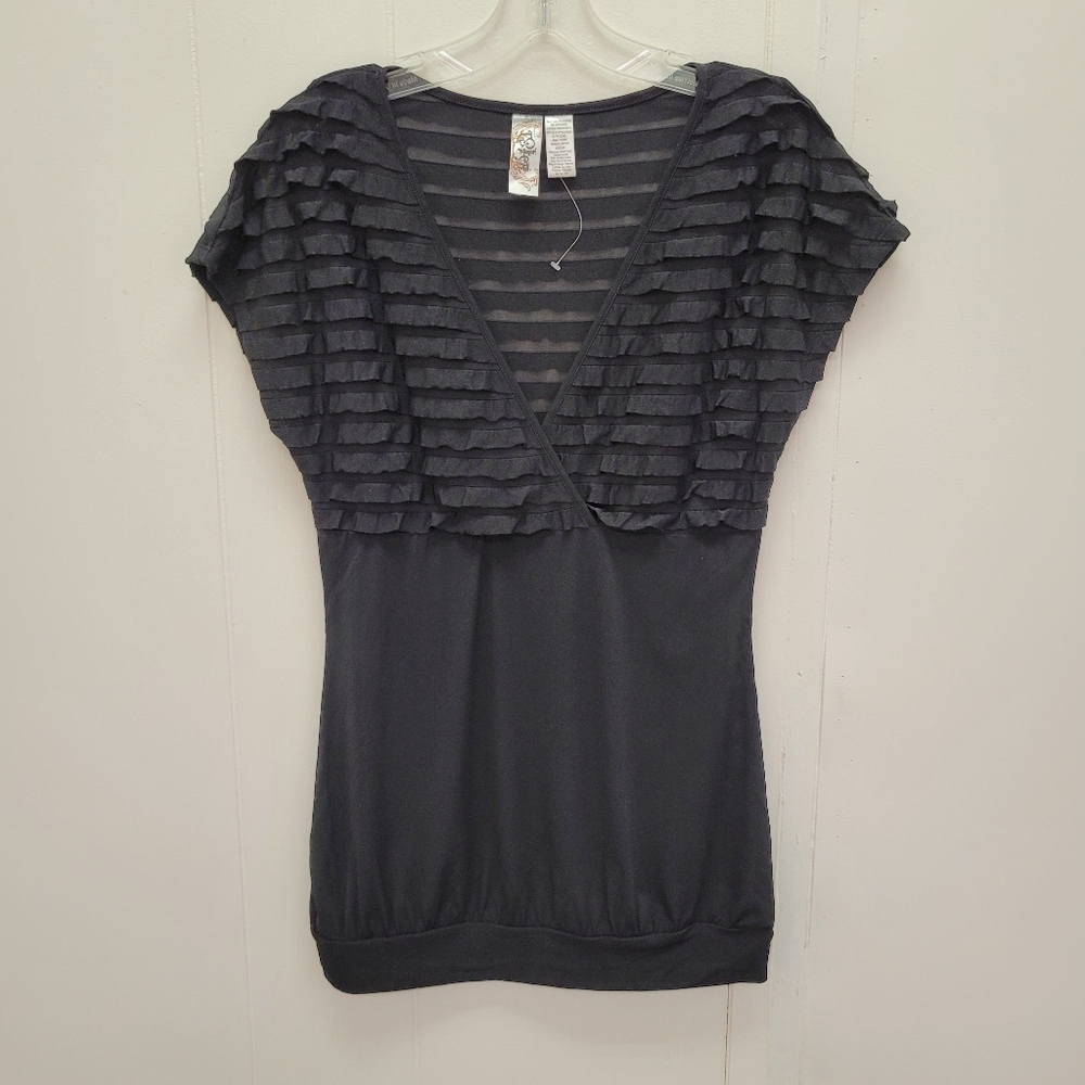 L8teR Ruffle Cap Sleeve Tunic Top